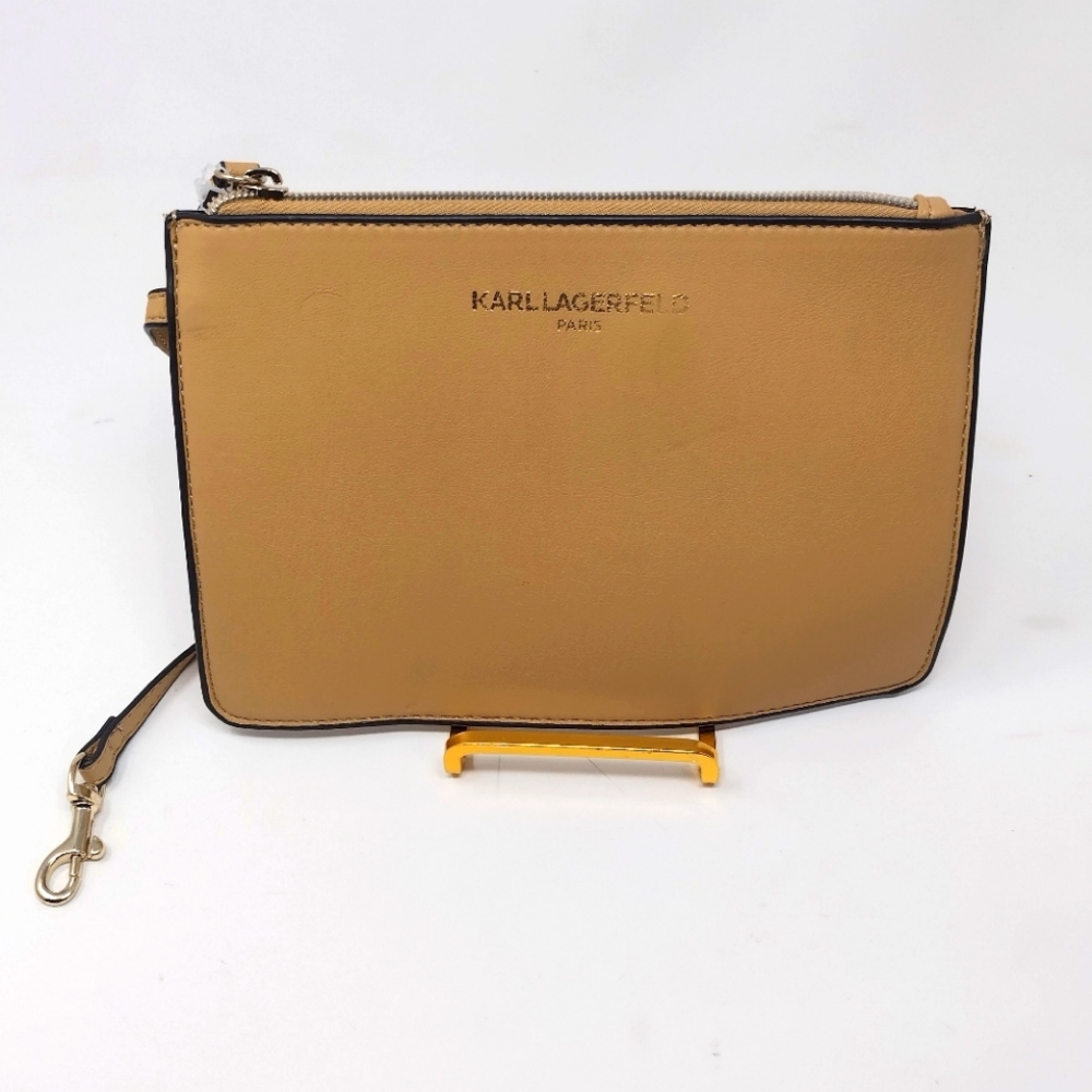 Karl Lagerfeld Khaki Leather Wristlet